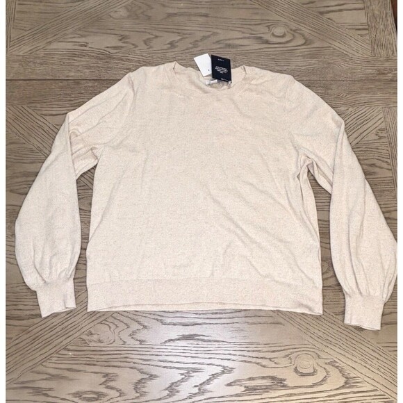 NWT J. Crew Cotton-Cashmere Sweater Puff Sleeve Crewneck Tan Women's LG MSRP $98 - Picture 1 of 4